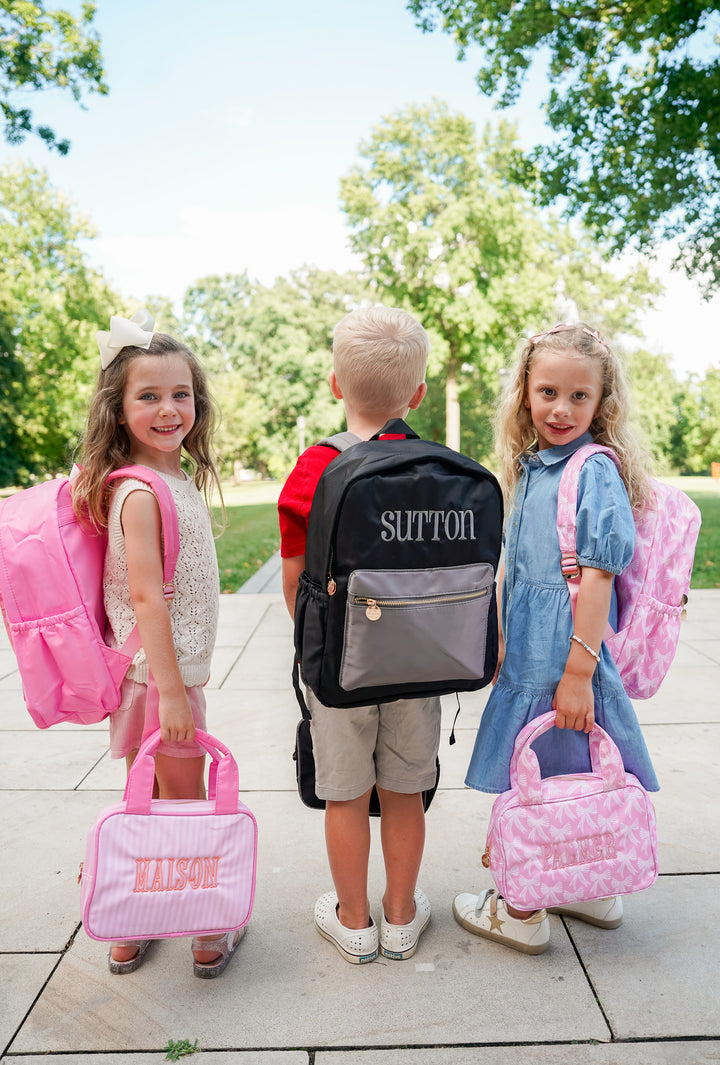 Pink Stripe Backpack -PLAIN NO EMBROIDERY