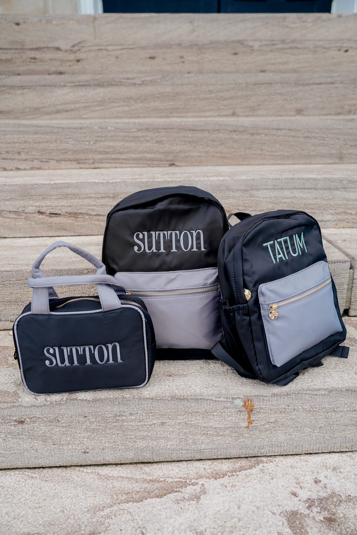 Black + Grey Colorblock Backpack PLAIN NO EMBROIDERY