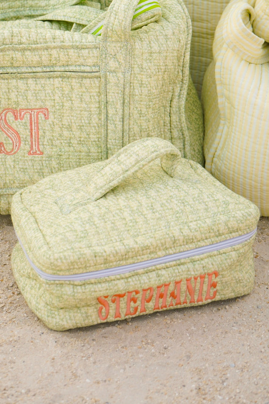 Quilted Block-Print Makeup Bag