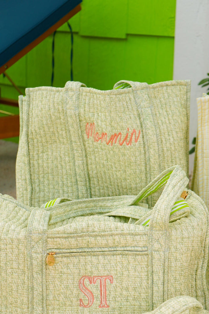 Quilted Block-Print Tote Bag