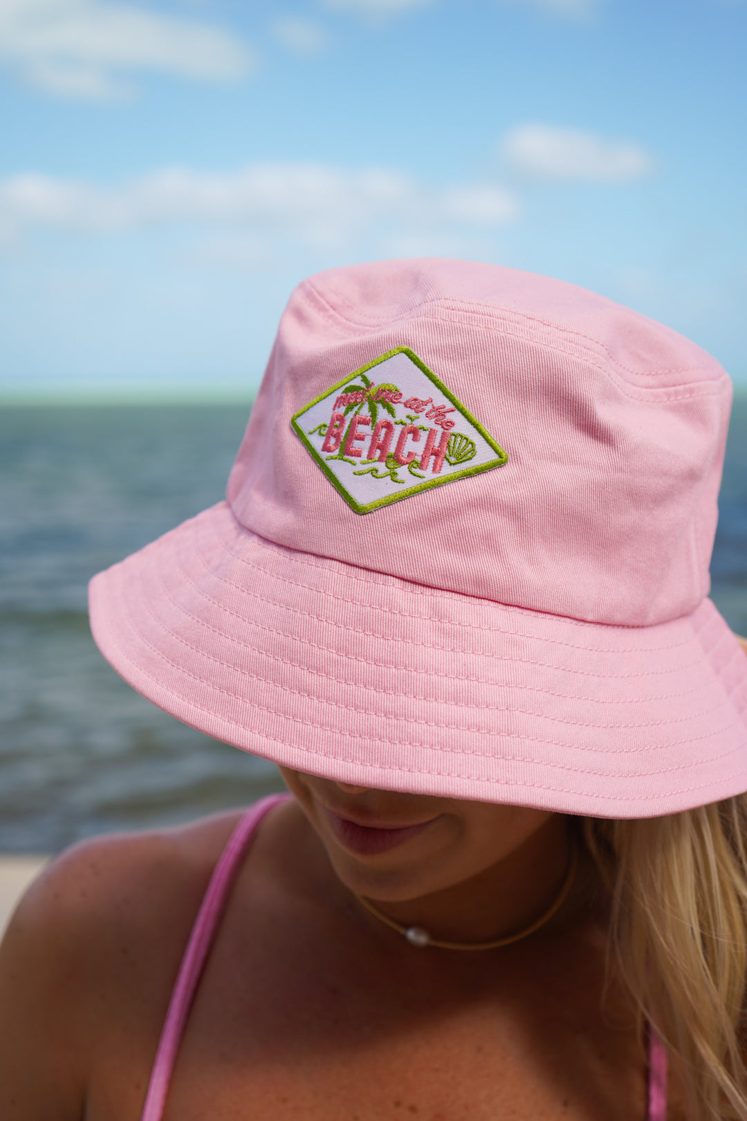 Meet me at the Beach Hat - Pink &amp; Green