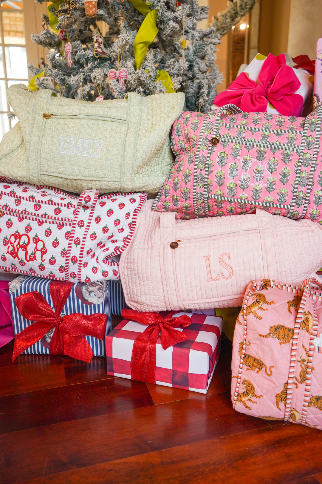 Quilted Block-Print Duffel Bag