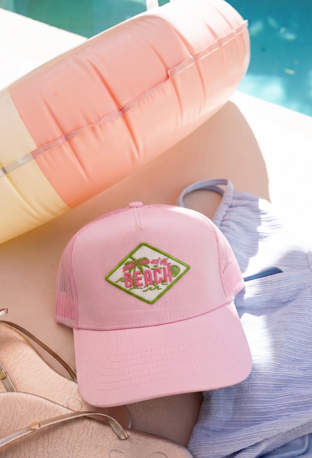 Meet Me at the Beach Hat - Pink &amp; Green