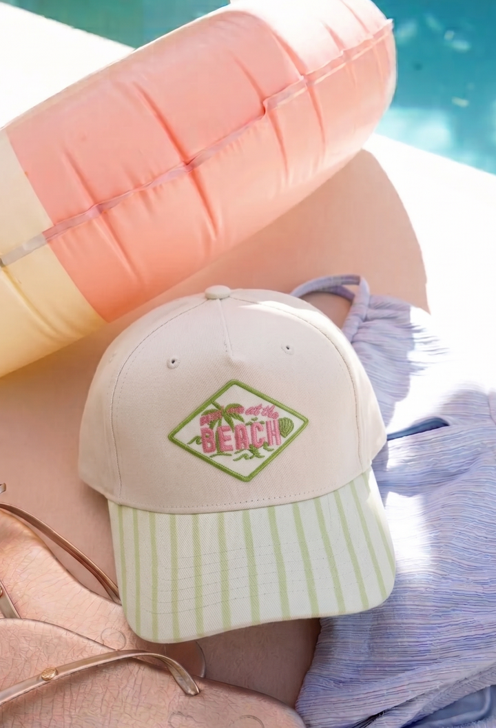 Meet Me at the Beach Hat - Pink &amp; Green