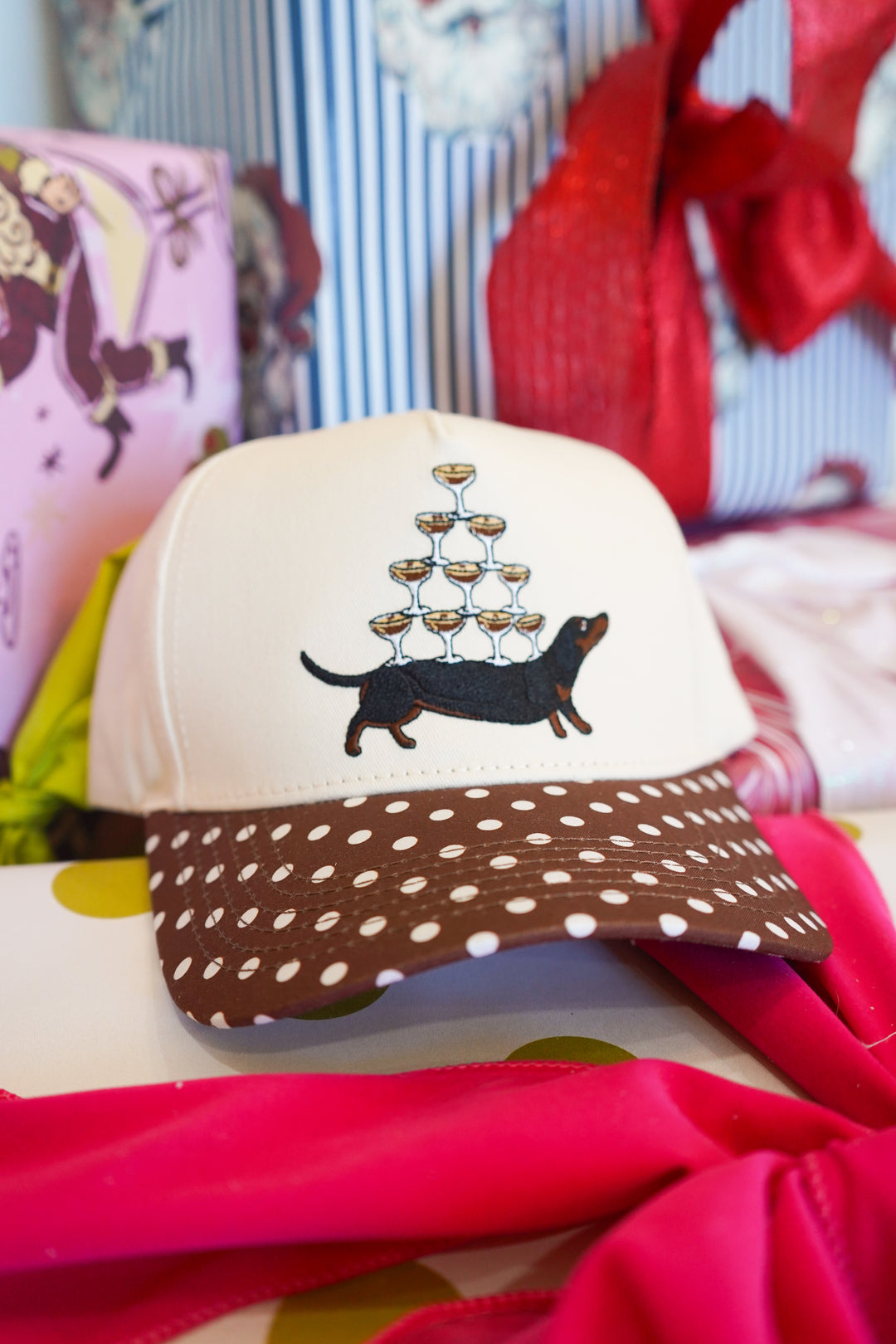 Dachshund Espresso Martini - Brown Polka Dot Trucker Hat