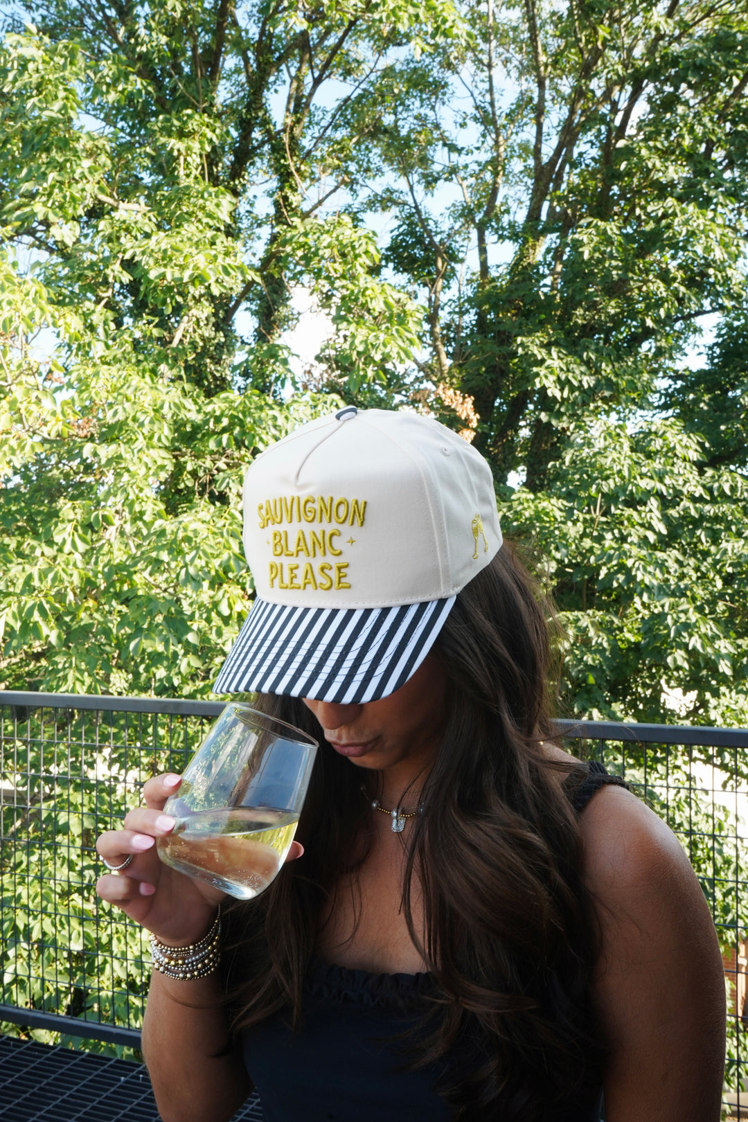 Sauvignon Blanc Please - Black &amp; White Stripe Trucker Hat