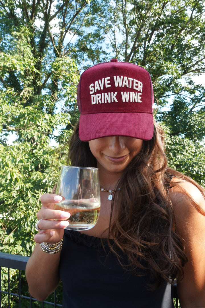 Save Water Drink Wine - Maroon Corduroy Trucker Hat
