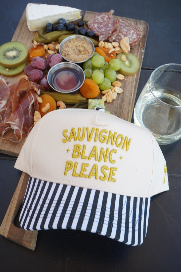 Sauvignon Blanc Please - Black &amp; White Stripe Trucker Hat