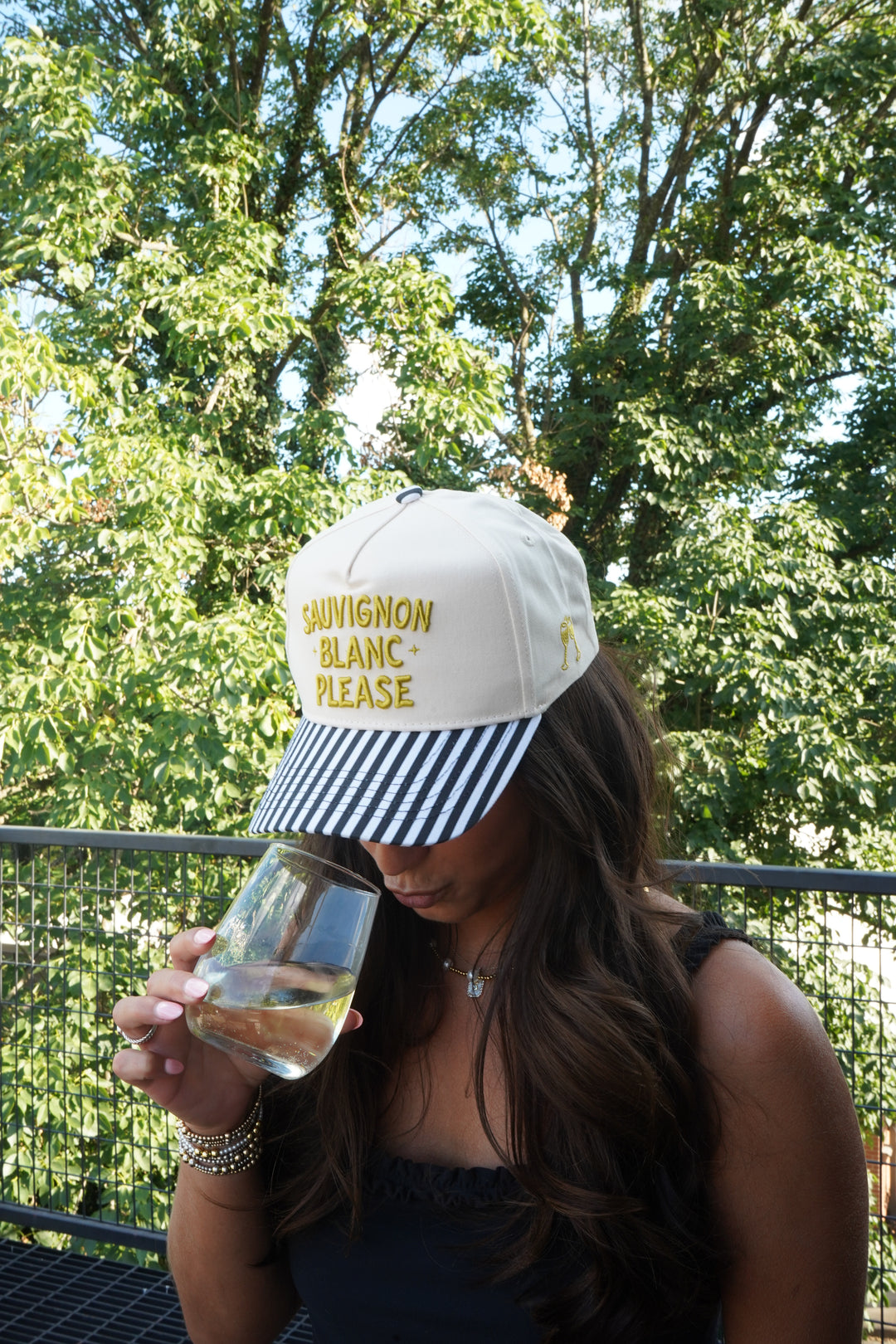 Sauvignon Blanc Please - Black &amp; White Stripe Trucker Hat