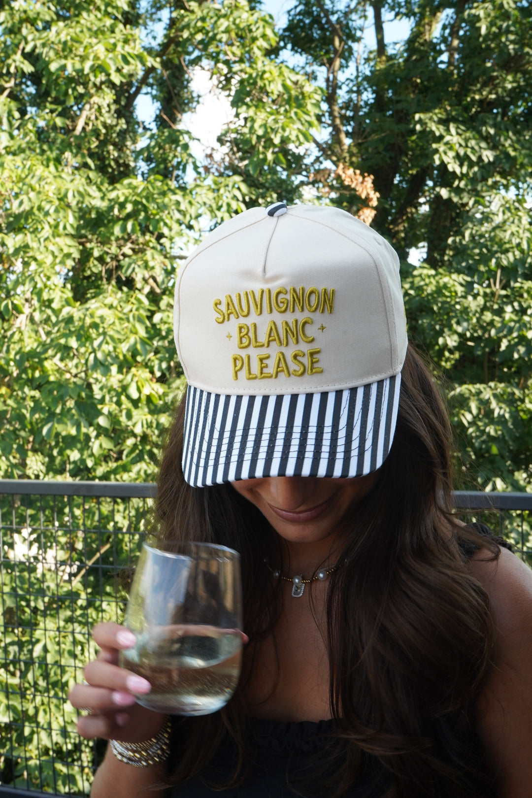 Sauvignon Blanc Please - Black &amp; White Stripe Trucker Hat
