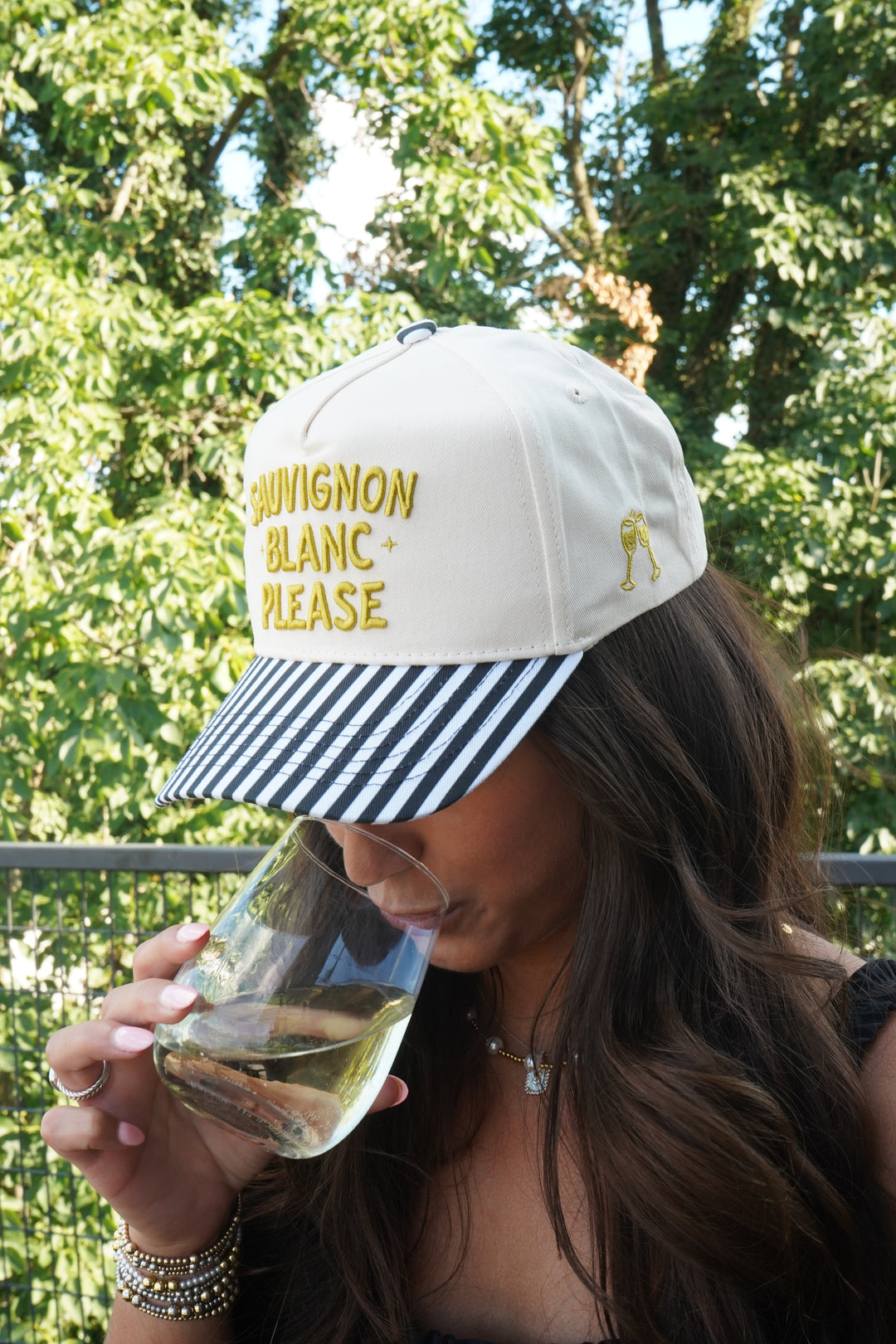 Sauvignon Blanc Please - Black &amp; White Stripe Trucker Hat