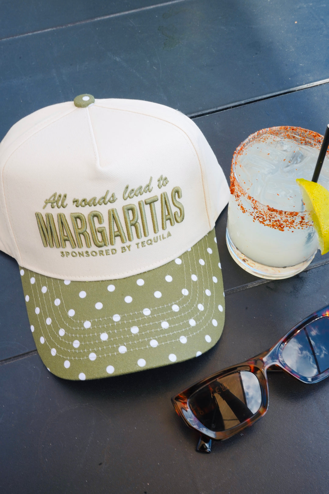 All Roads Lead to Margaritas - Green Polka Dot Trucker Hat