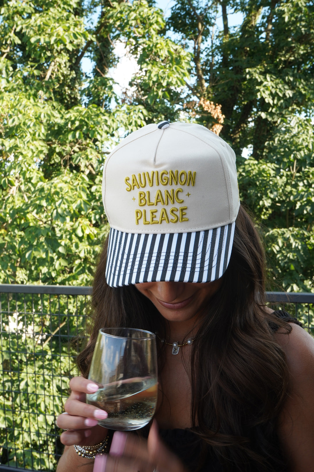 Sauvignon Blanc Please - Black &amp; White Stripe Trucker Hat