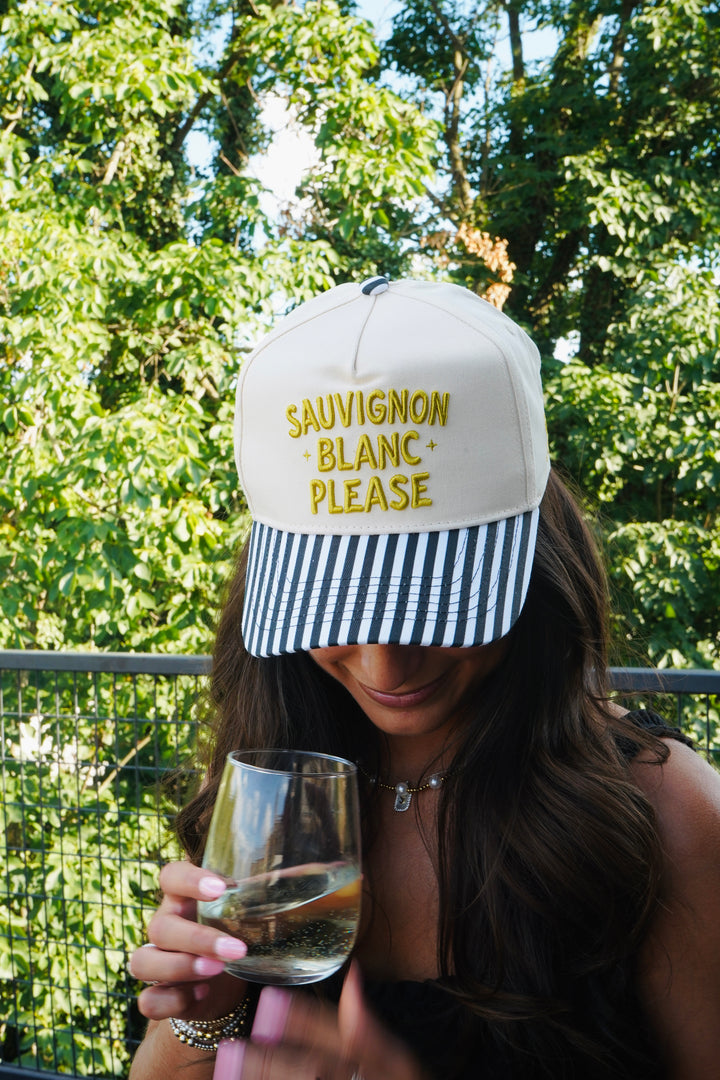 Sauvignon Blanc Please - Black &amp; White Stripe Trucker Hat