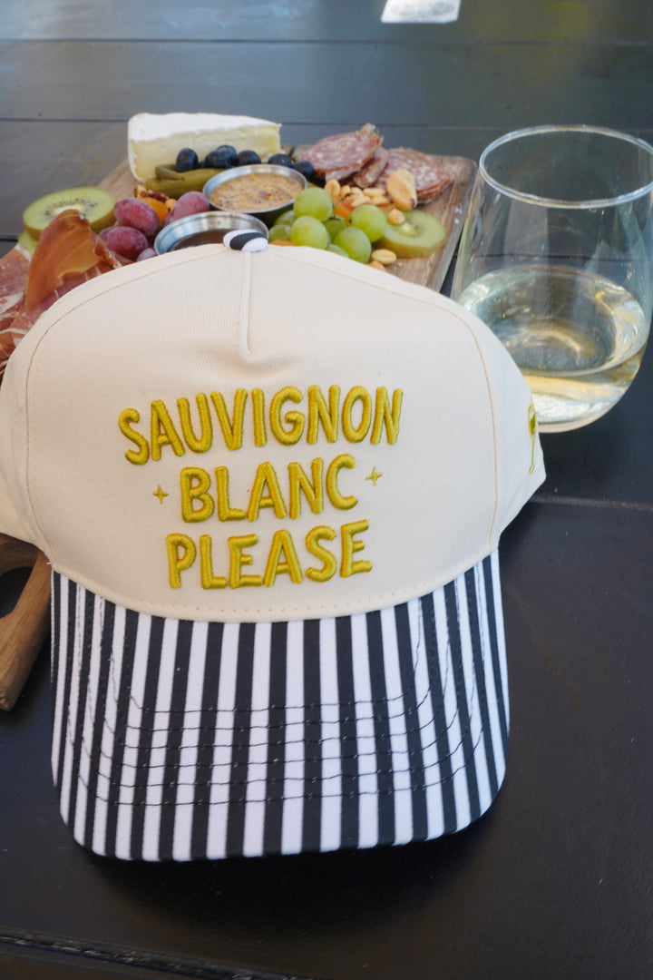 Sauvignon Blanc Please - Black &amp; White Stripe Trucker Hat