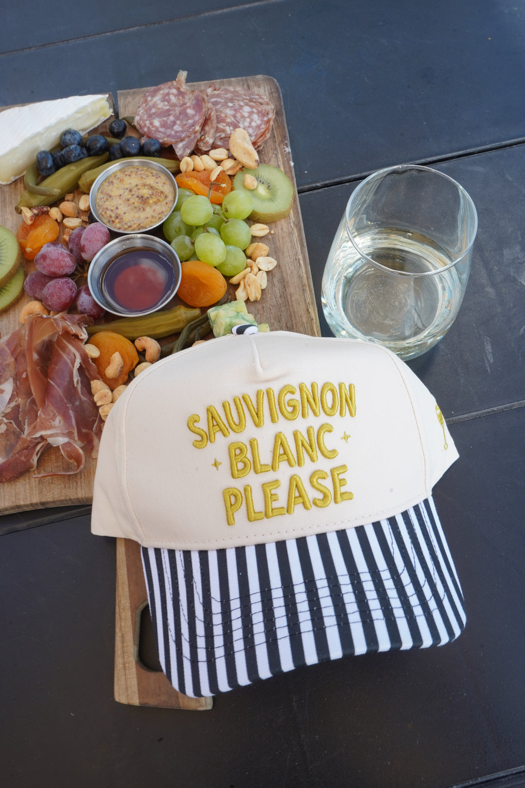 Sauvignon Blanc Please - Black &amp; White Stripe Trucker Hat
