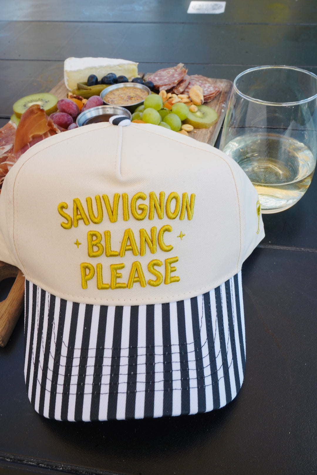 Sauvignon Blanc Please - Black &amp; White Stripe Trucker Hat
