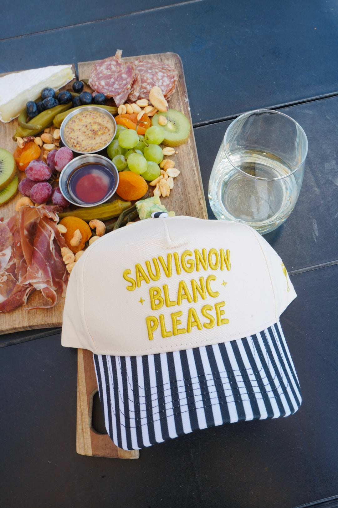 Sauvignon Blanc Please - Black &amp; White Stripe Trucker Hat