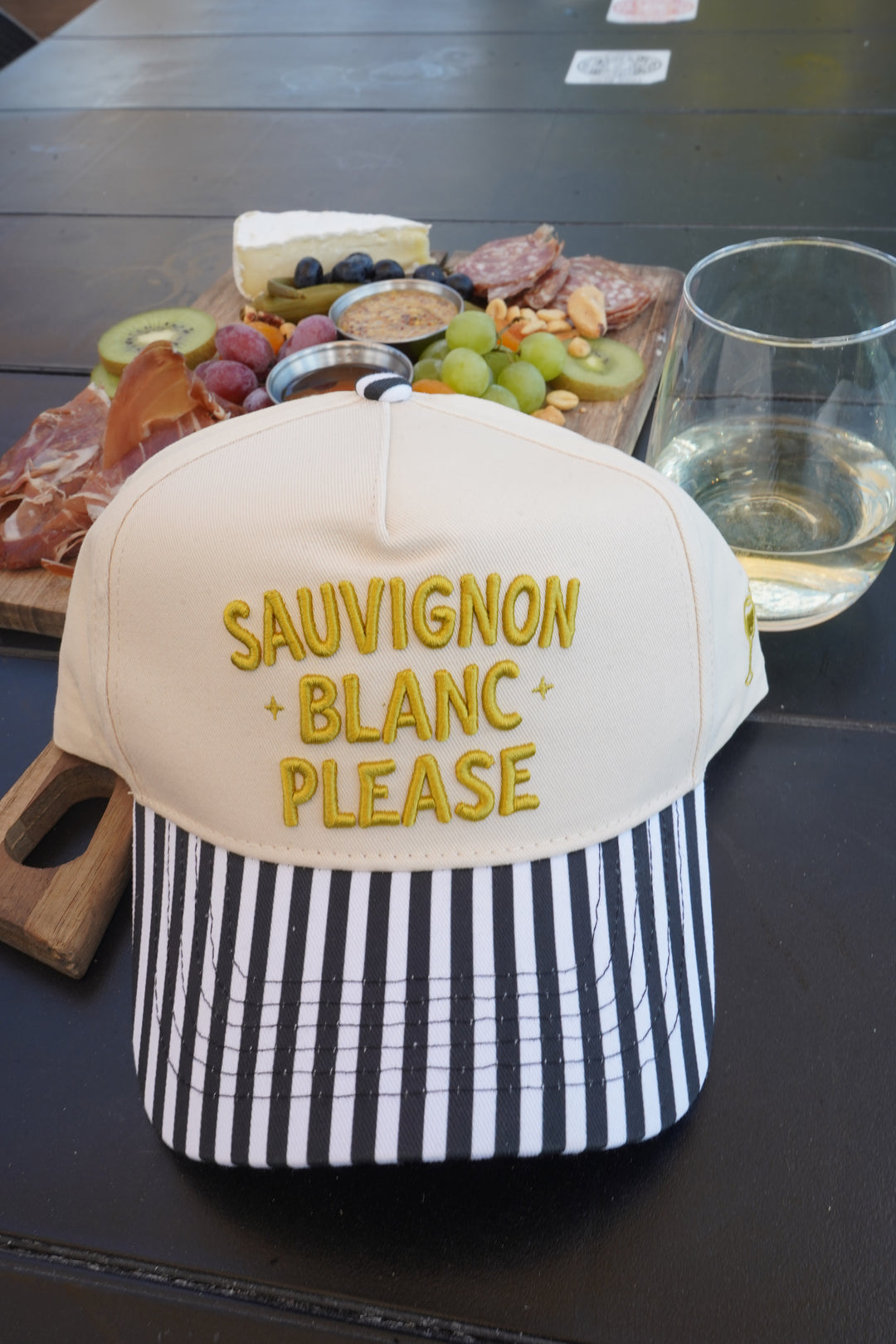 Sauvignon Blanc Please - Black &amp; White Stripe Trucker Hat