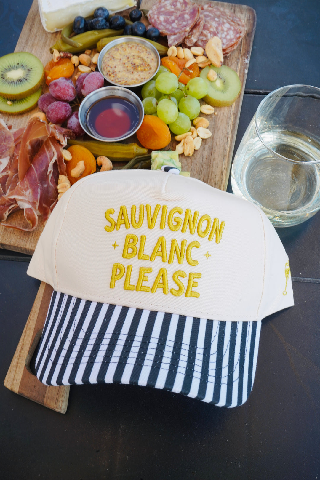 Sauvignon Blanc Please - Black &amp; White Stripe Trucker Hat