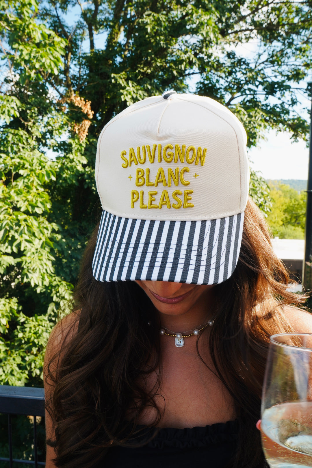 Sauvignon Blanc Please - Black &amp; White Stripe Trucker Hat