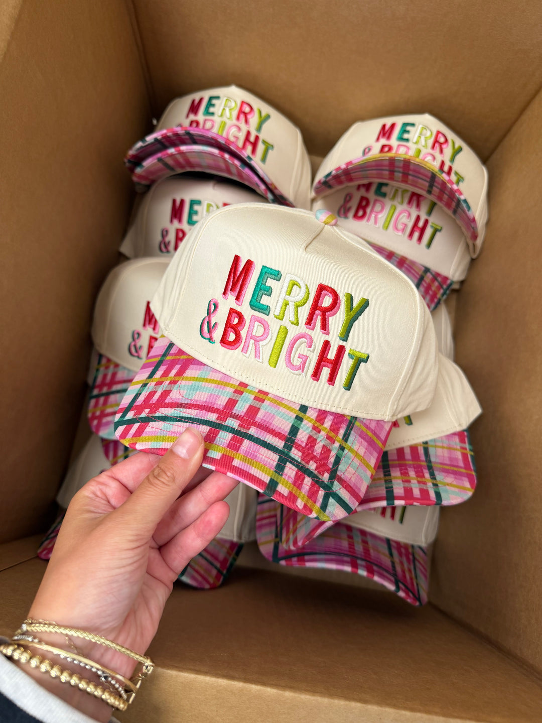 Merry &amp; Bright - Confetti Plaid Trucker Hat
