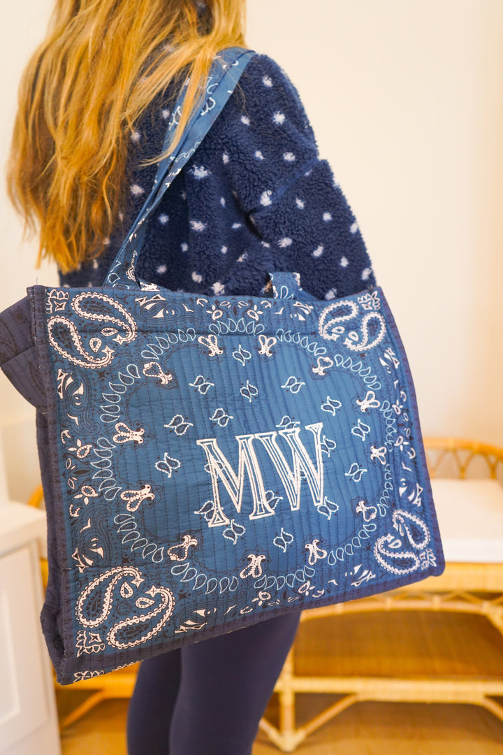 Bandana Paisley Block-Print Quilted Tote Bag