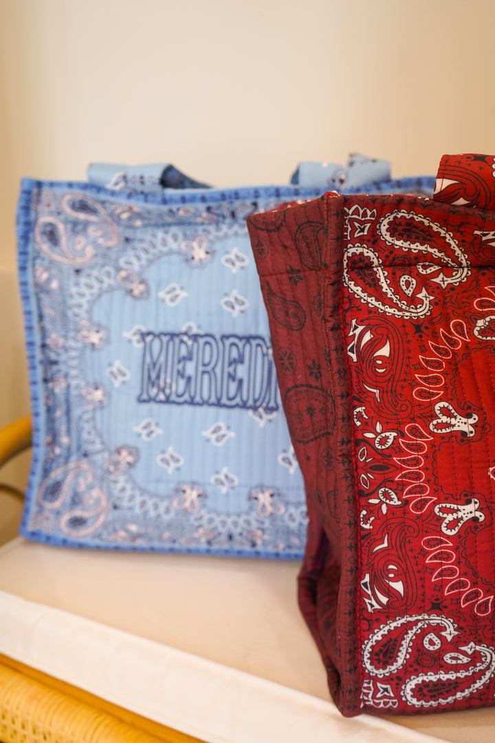 Bandana Paisley Block-Print Quilted Tote Bag