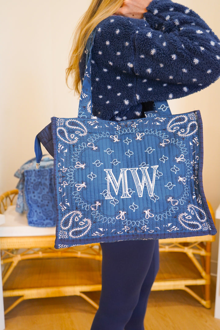 Bandana Paisley Block-Print Quilted Tote Bag