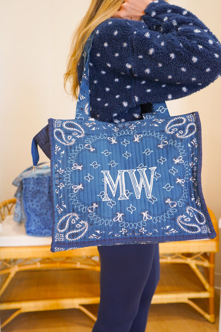 Bandana Paisley Block-Print Quilted Tote Bag