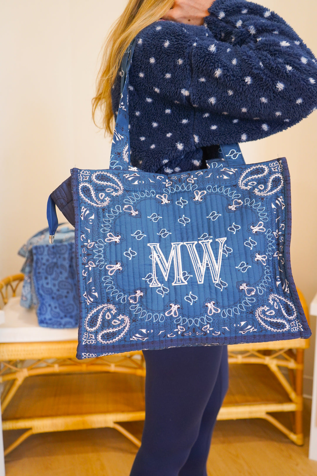 Bandana Paisley Block-Print Quilted Tote Bag