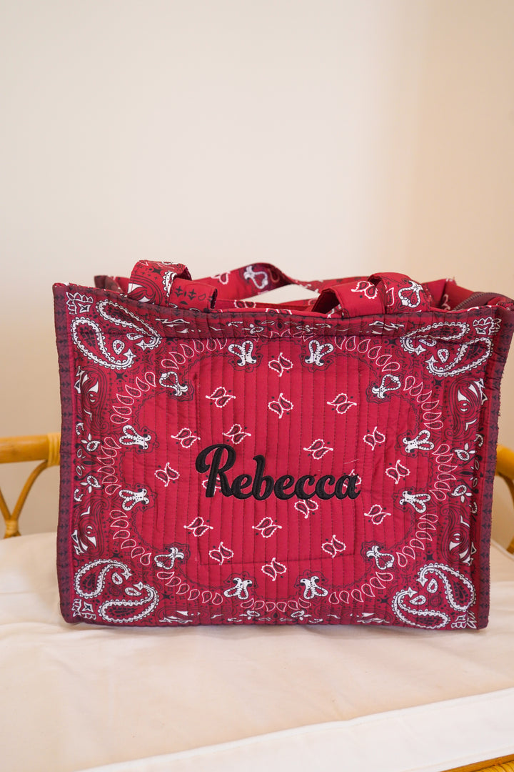 Bandana Paisley Block-Print Quilted Tote Bag