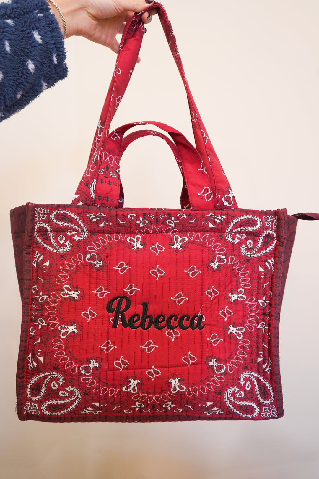 Bandana Paisley Block-Print Quilted Tote Bag