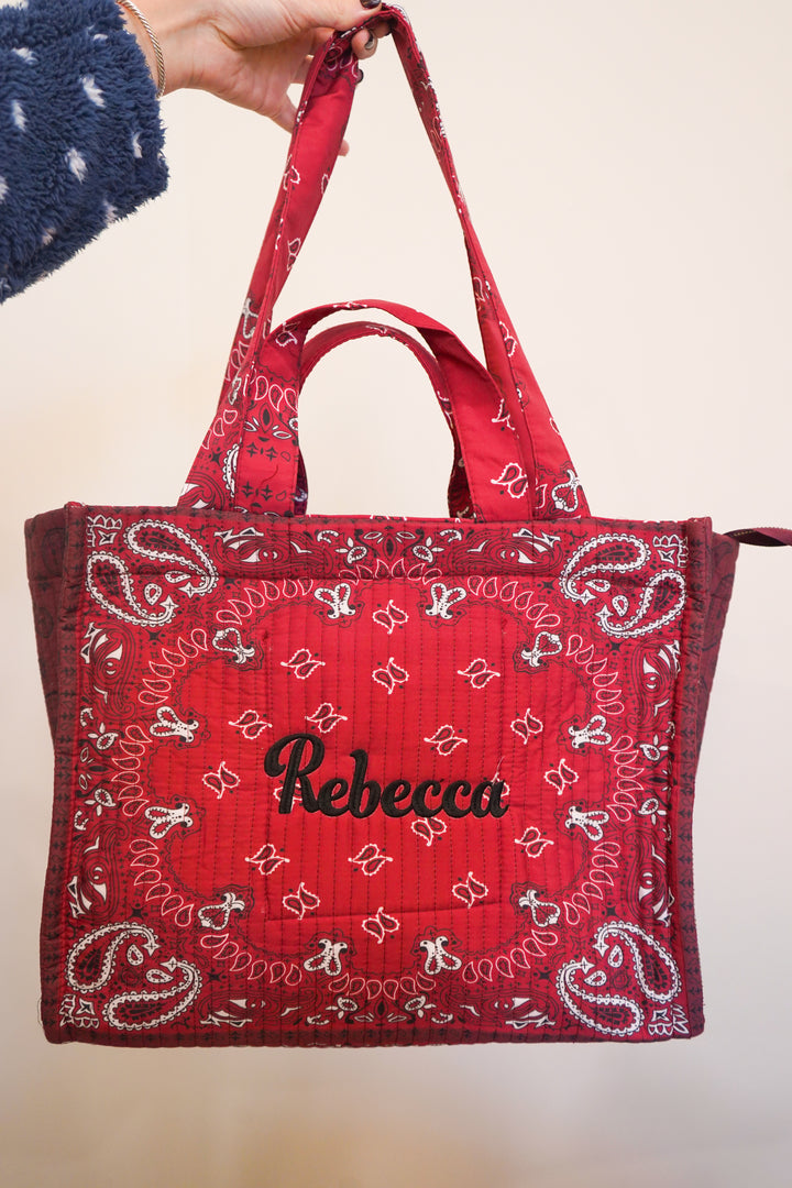 Bandana Paisley Block-Print Quilted Tote Bag