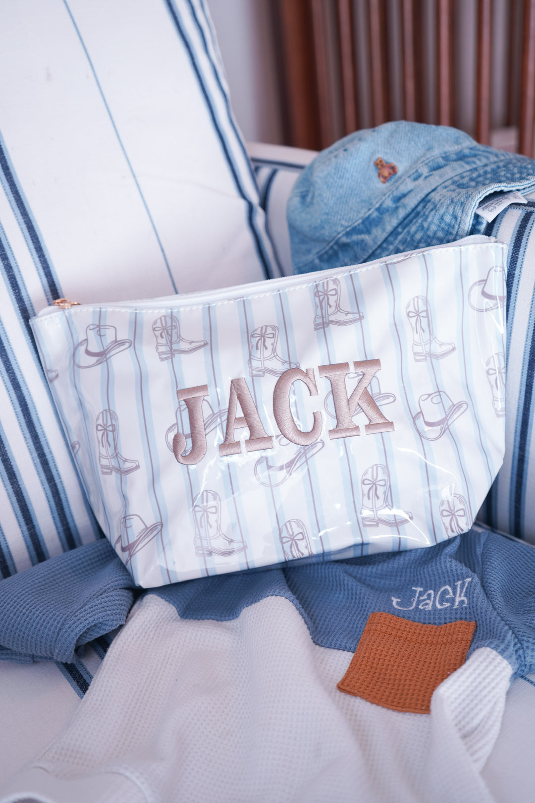 Western Blues Striped - Clear Coat Bag | Customizable