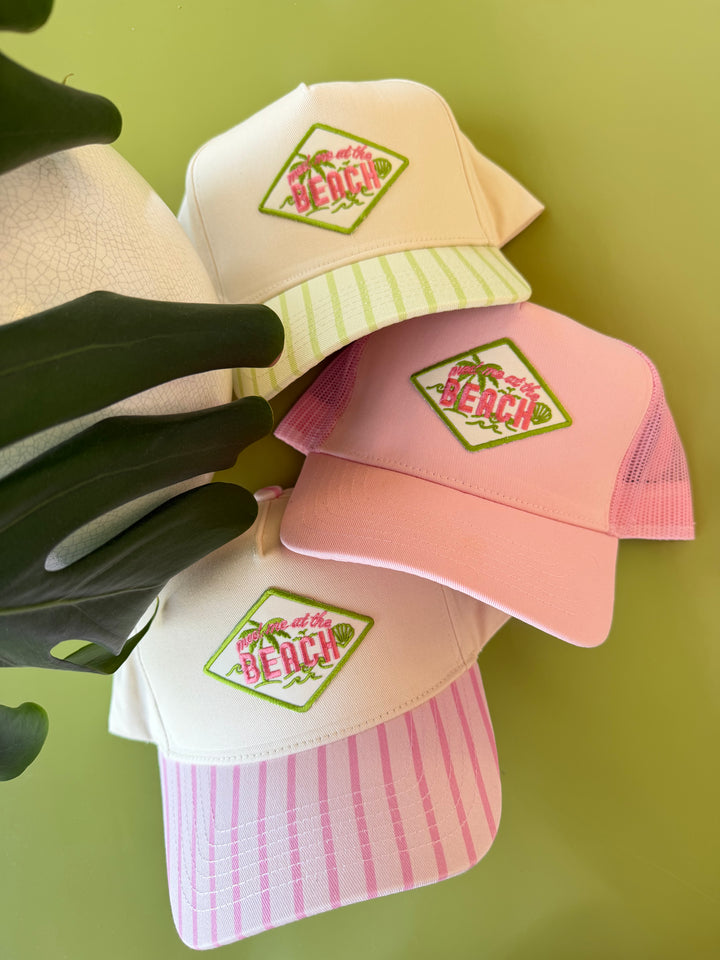 Meet Me at the Beach Hat - Pink &amp; Green