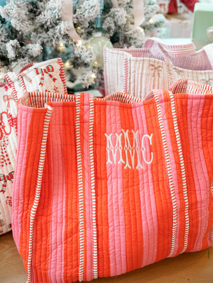 Quilted Block-Print Tote Bag