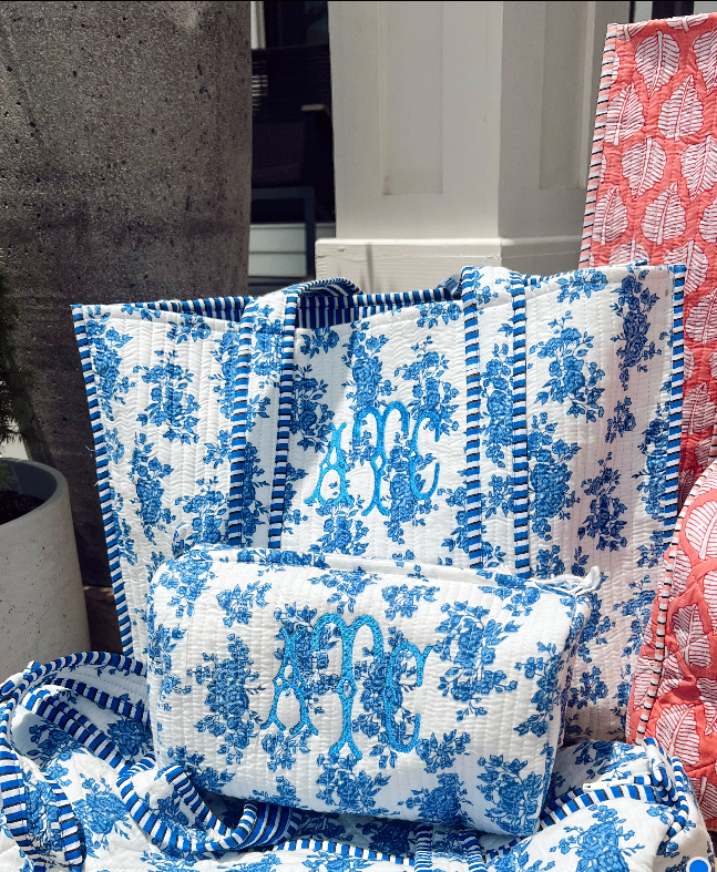 Quilted Block-Print Makeup Bag