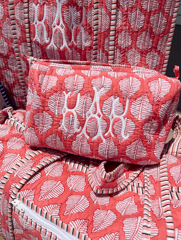 Quilted Block-Print Makeup Bag