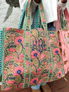 Quilted Block-Print Tote Bag