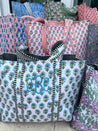 Quilted Block-Print Tote Bag