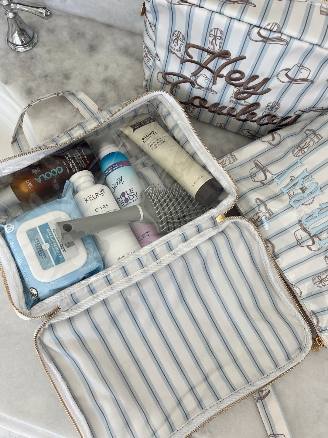 Western Blues Striped - Clear Coat Toiletry Case