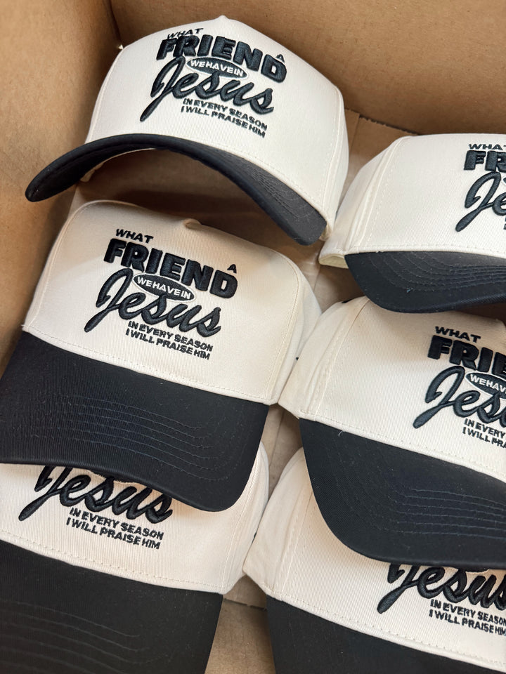 Friend in Jesus - Black Vintage Trucker Hat