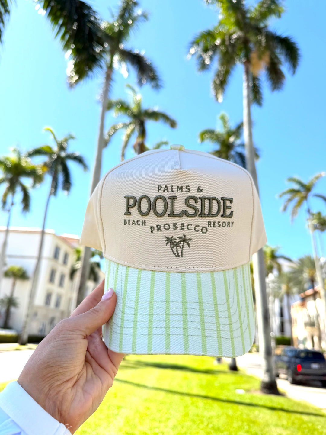 Palms &amp; Poolside - Green Stripe Trucker Hat