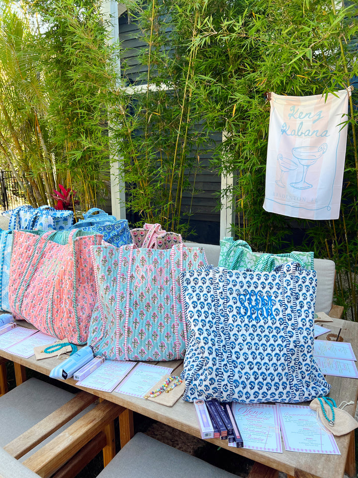 Quilted Block-Print Tote Bag