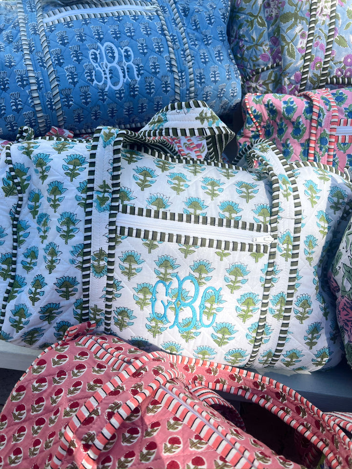 Quilted Block-Print Duffel Bag