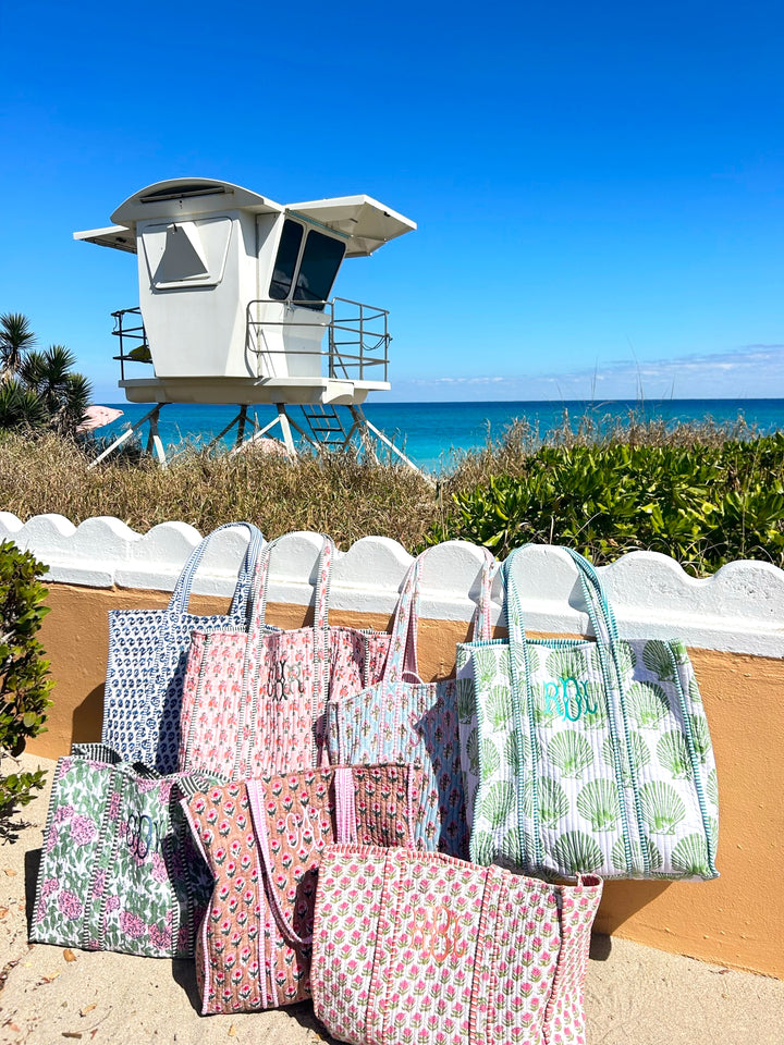Quilted Block-Print Tote Bag