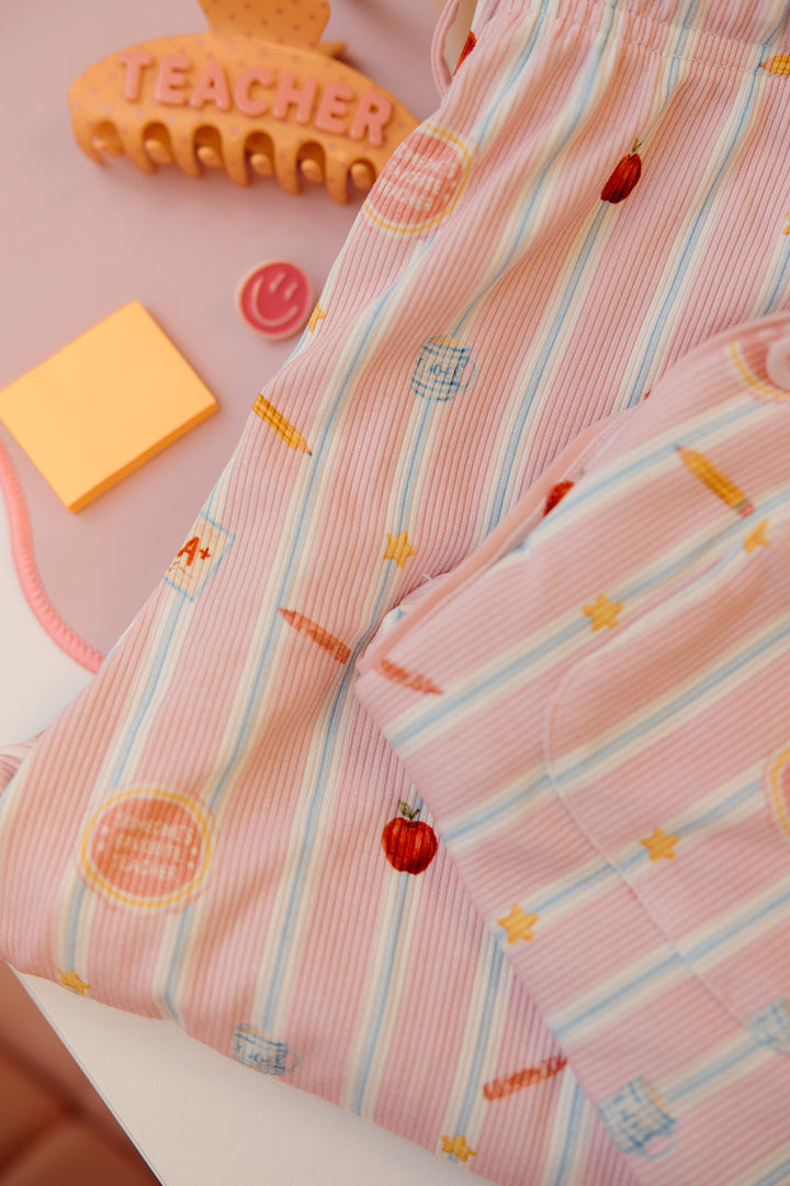 Teacher Ribbed Bamboo Short Sleeve + Pants Pajama Set