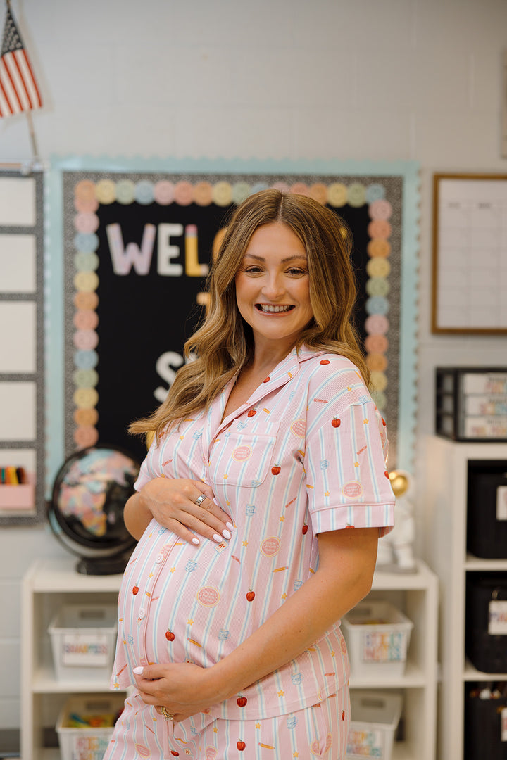 Teacher Ribbed Bamboo Short Sleeve + Pants Pajama Set